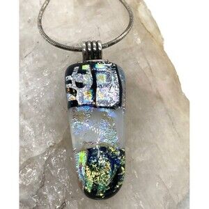 Vintage Dichroic Glass Pendant 16'' Chain Necklace Sterling 925‎ Silver 8.9g